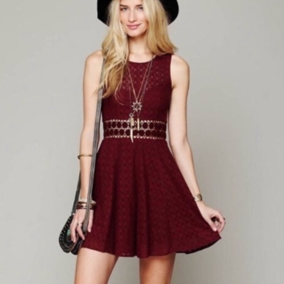 Free People Daisy Waist Crochet Mini Skater dress Size 2 - Picture 1 of 12